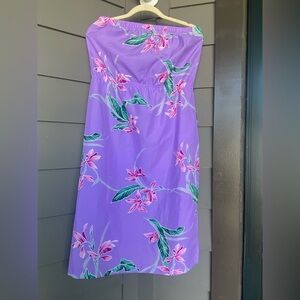 Floral Strapless Purple Dress